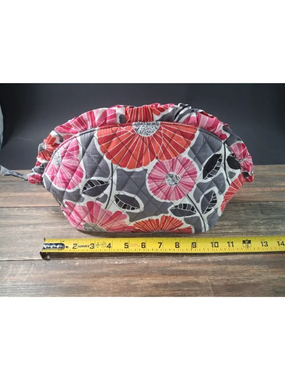 Vera Bradley Cherry Blossoms Ruffle Cosmetic Bag Quilted Makeup Travel Case Pouc